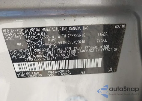 2018 Toyota Rav4 Limited из США, поврежденный, VIN 2T3DFREV2JW757911